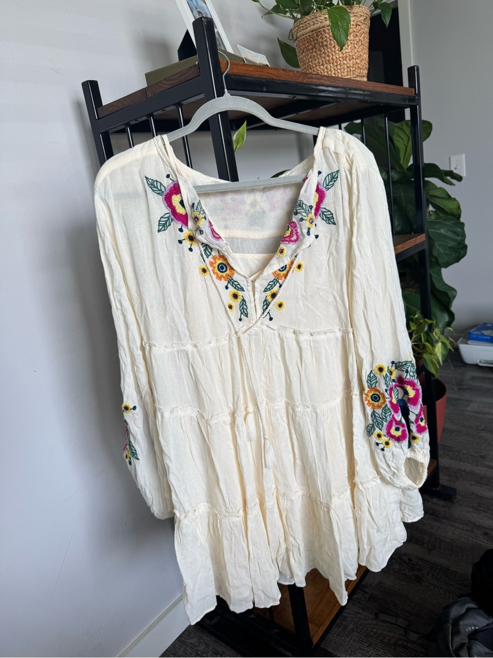 Free People Cream Peasant Tunic with Colorful Floral Embroidery - Picture 1 of 3